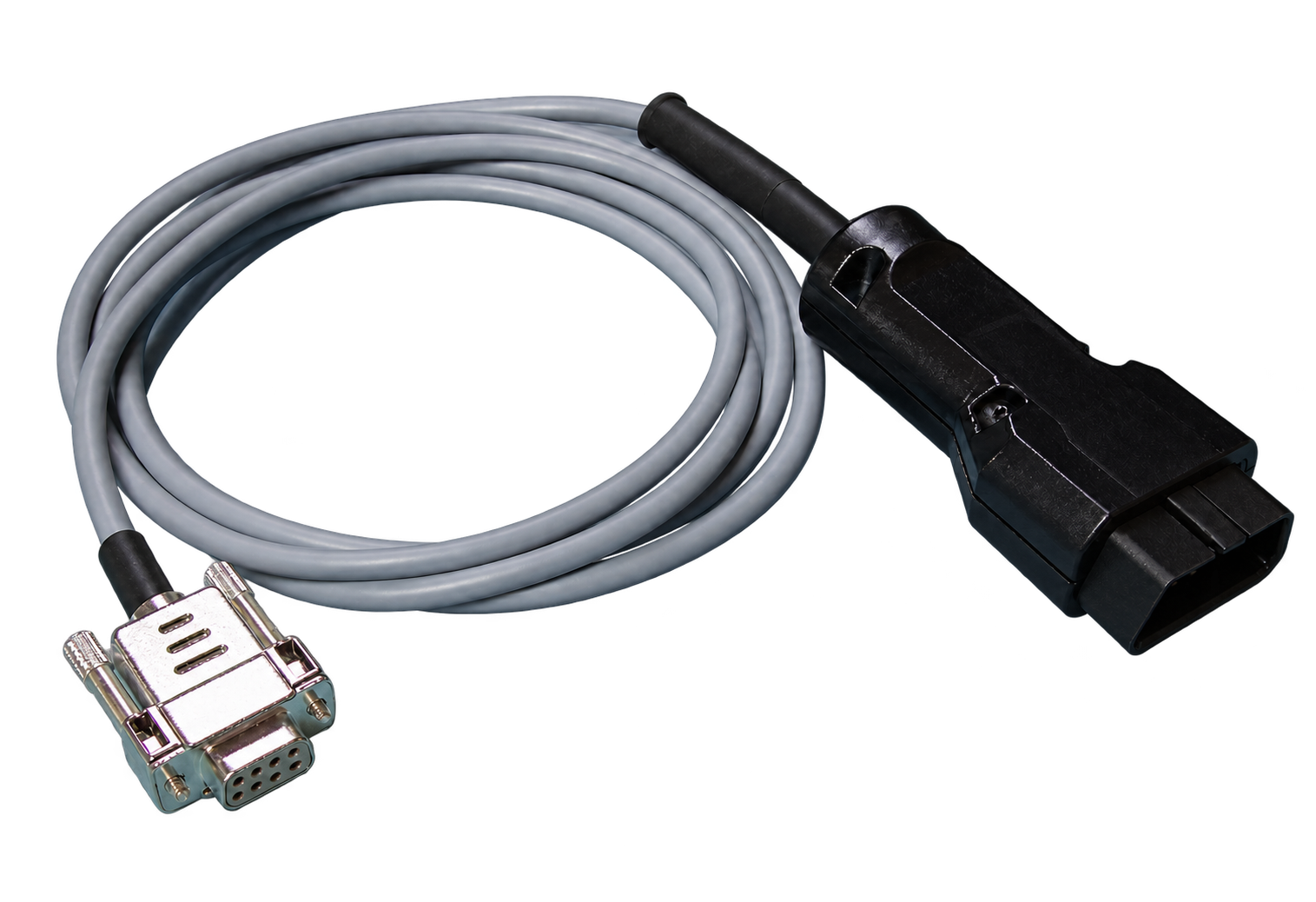 Konfektionierte graue Diagnoseleitung mit OBD-II- und Sub-D-Anschluss